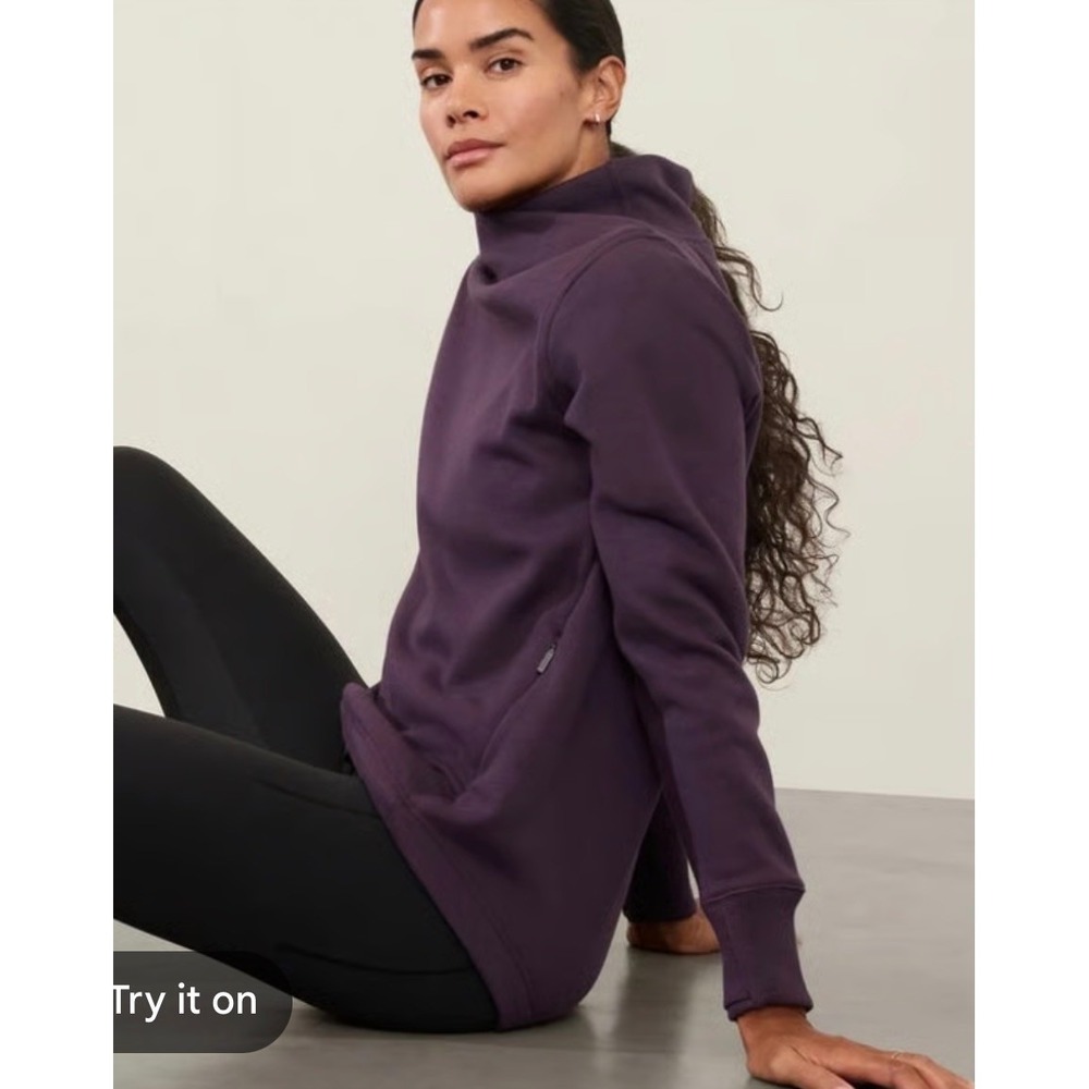 Athleta Cozy Karma Asym Pullover Plum Purple Fleece Funnel Neck Sweatshirt Large